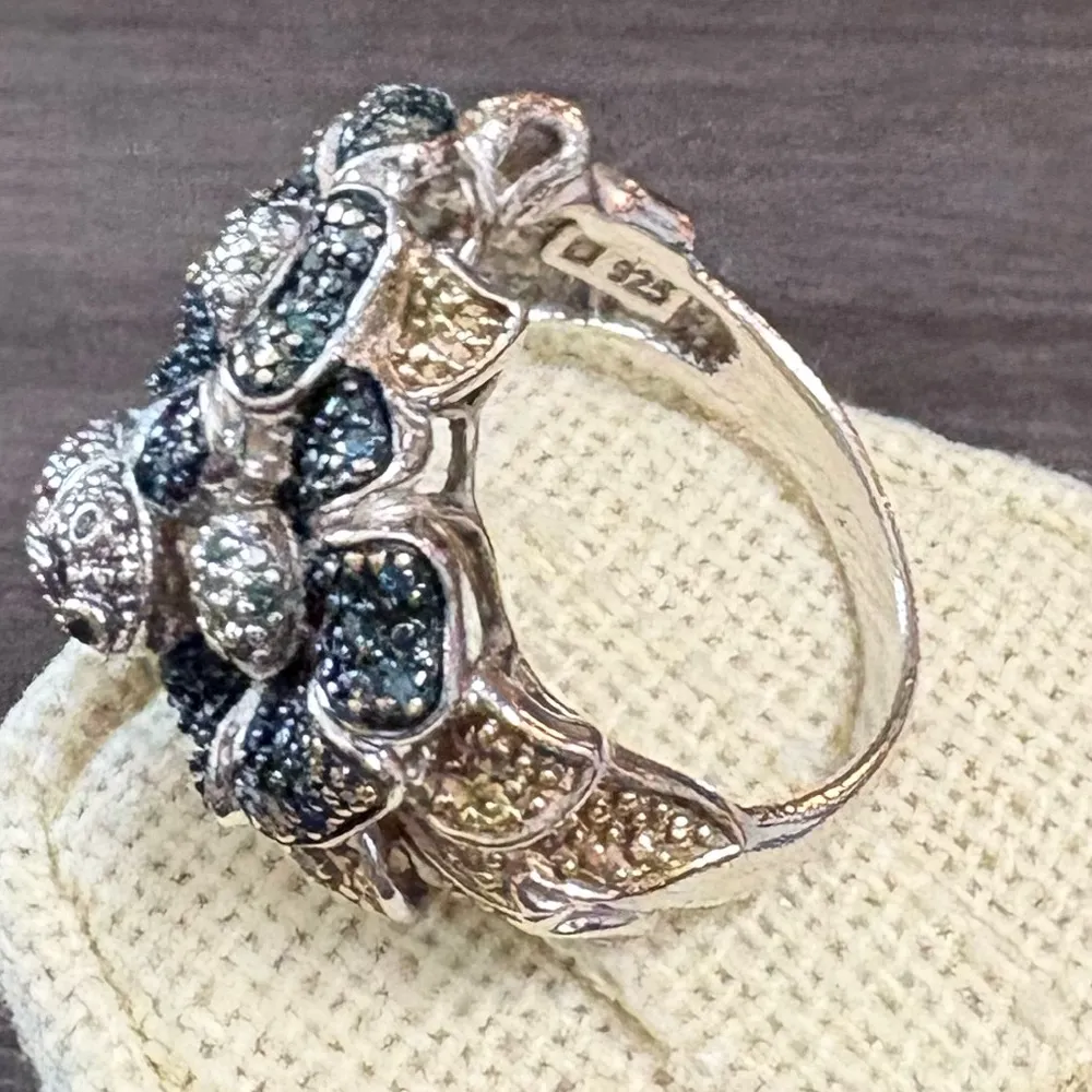 Affinity Diamond Ladybug Sterling Pave Flower Ring Silver - Image 5