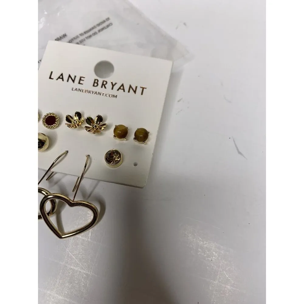 Lane Bryant Earrings Set Dangle Hearts Flowers Gold Plated 5 Pairs NEW - Image 4