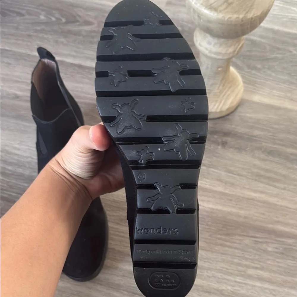 Wonders Black Ankle Boots 9 Women’s Wedge Leather Chelsea Booties - Image 6