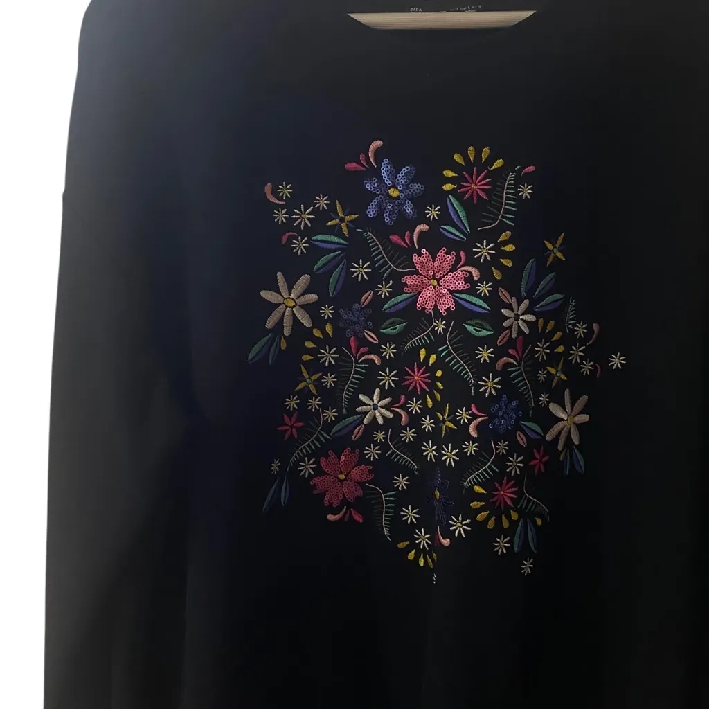 Zara large long sleeve embroidered dress ruffle bottom  - Image 3