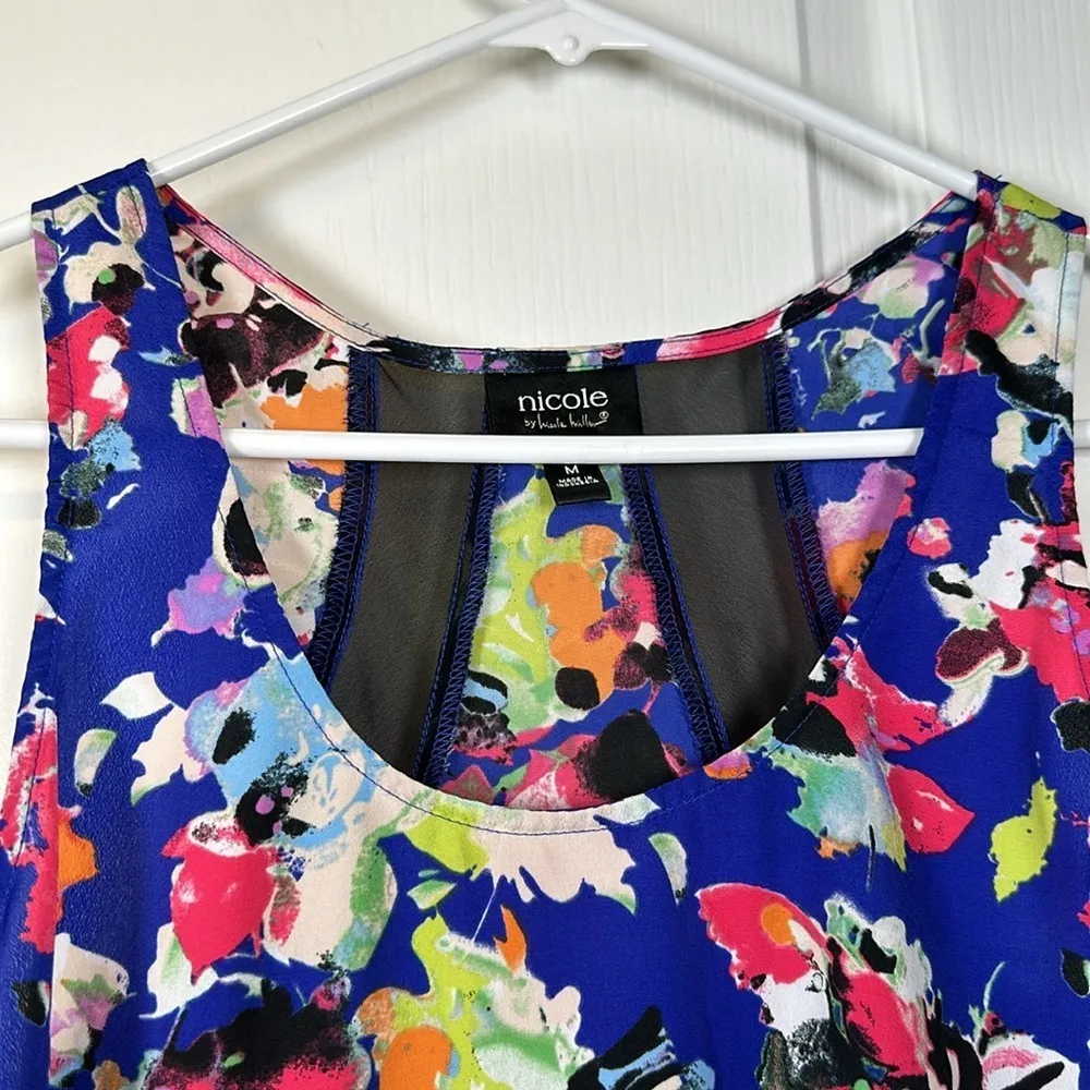 Women's Nicole Miller Multicolored Floral Sleeveless Scoop Neck Blouse EUC #2492 Black Size M - Image 4