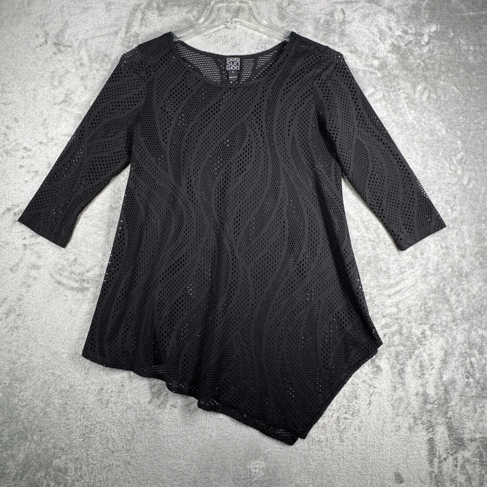 Ciara Sunwoo Shirt Black Mesh Tunic Top‎ Black Asymmetrical Lagenlook Edgy Small - Image 2