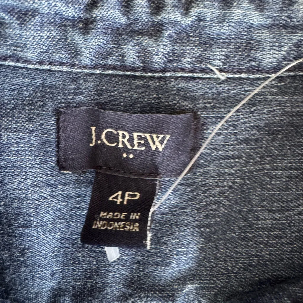 J. Crew Dark Rinse Denim Button Down Belted Shirt Dress Size 4P - Image 5