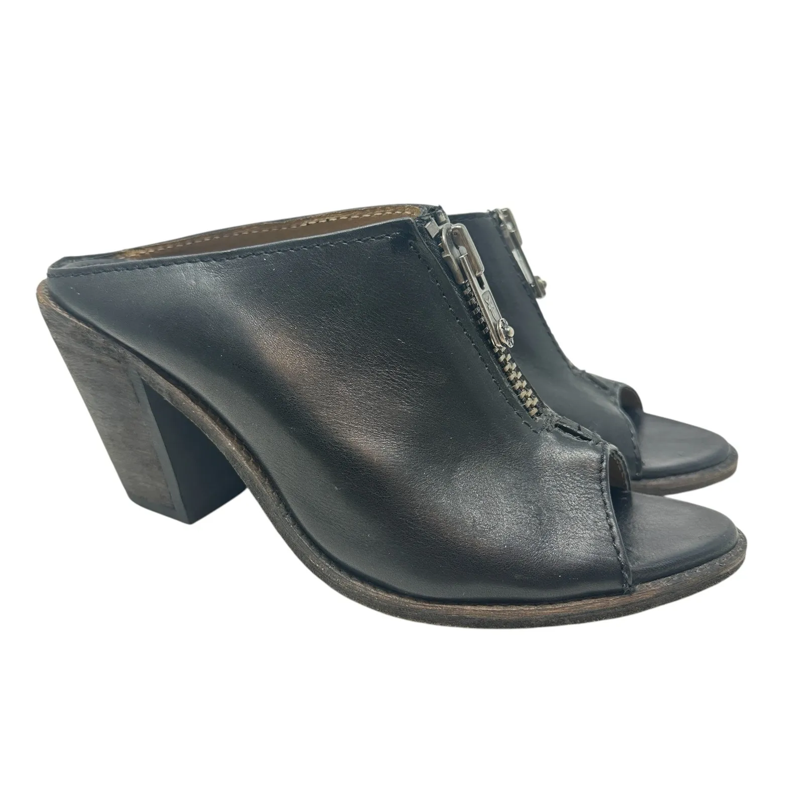 Frye Izzy Zip Moto Mule‎ Heels Leather Open Toe Black Size US 9.5 - Image 4