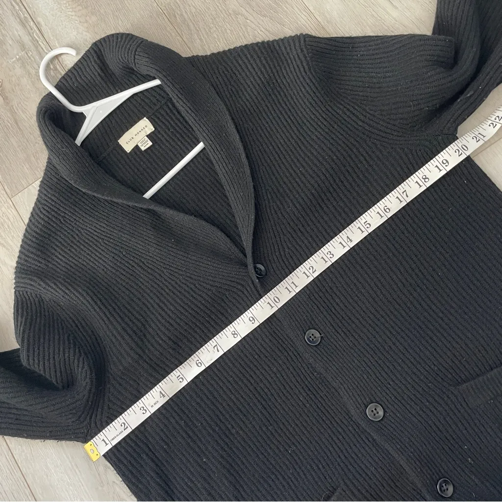 Club Monaco Cardigan Sweater wool knit womens Black medium contemporary classic - Image 3