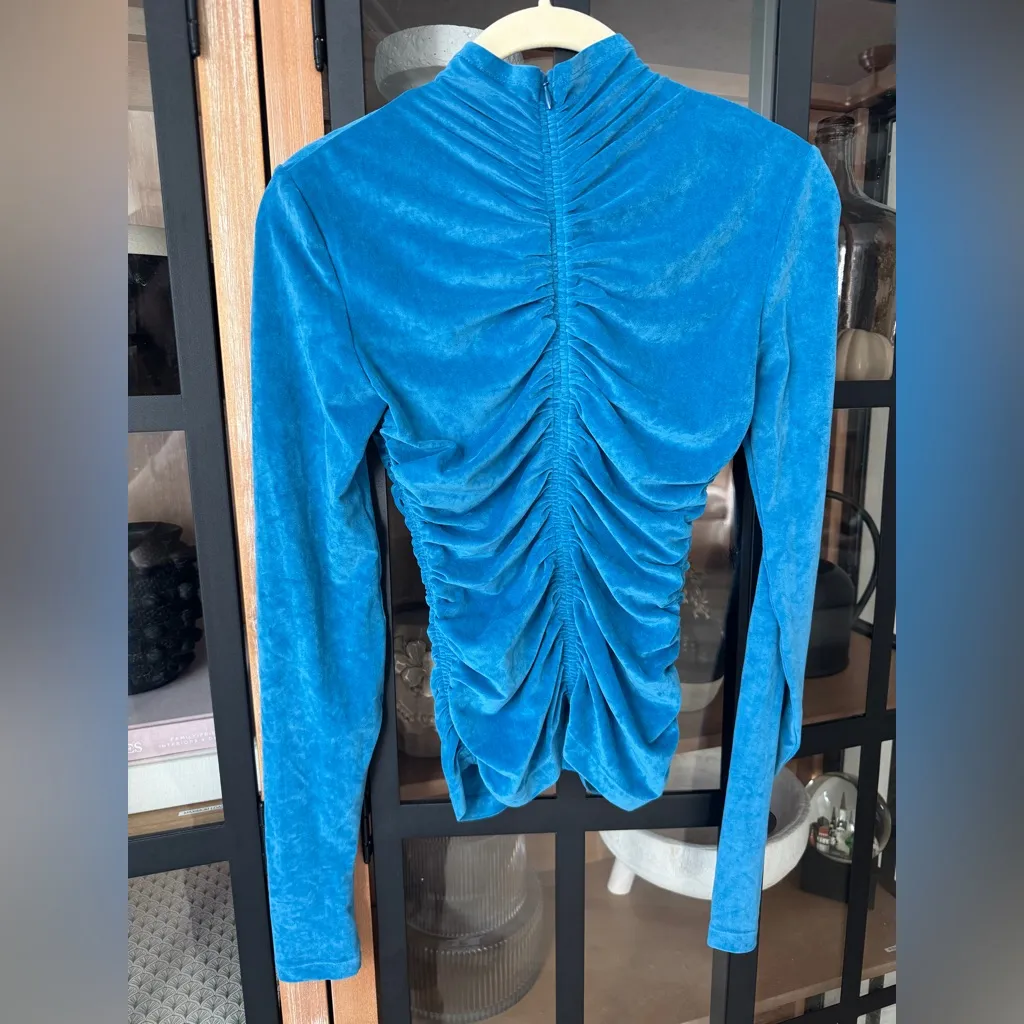 A.L.C. Ansel top long sleeve velvet crushed blouse peacock mock neck ruched - Image 5