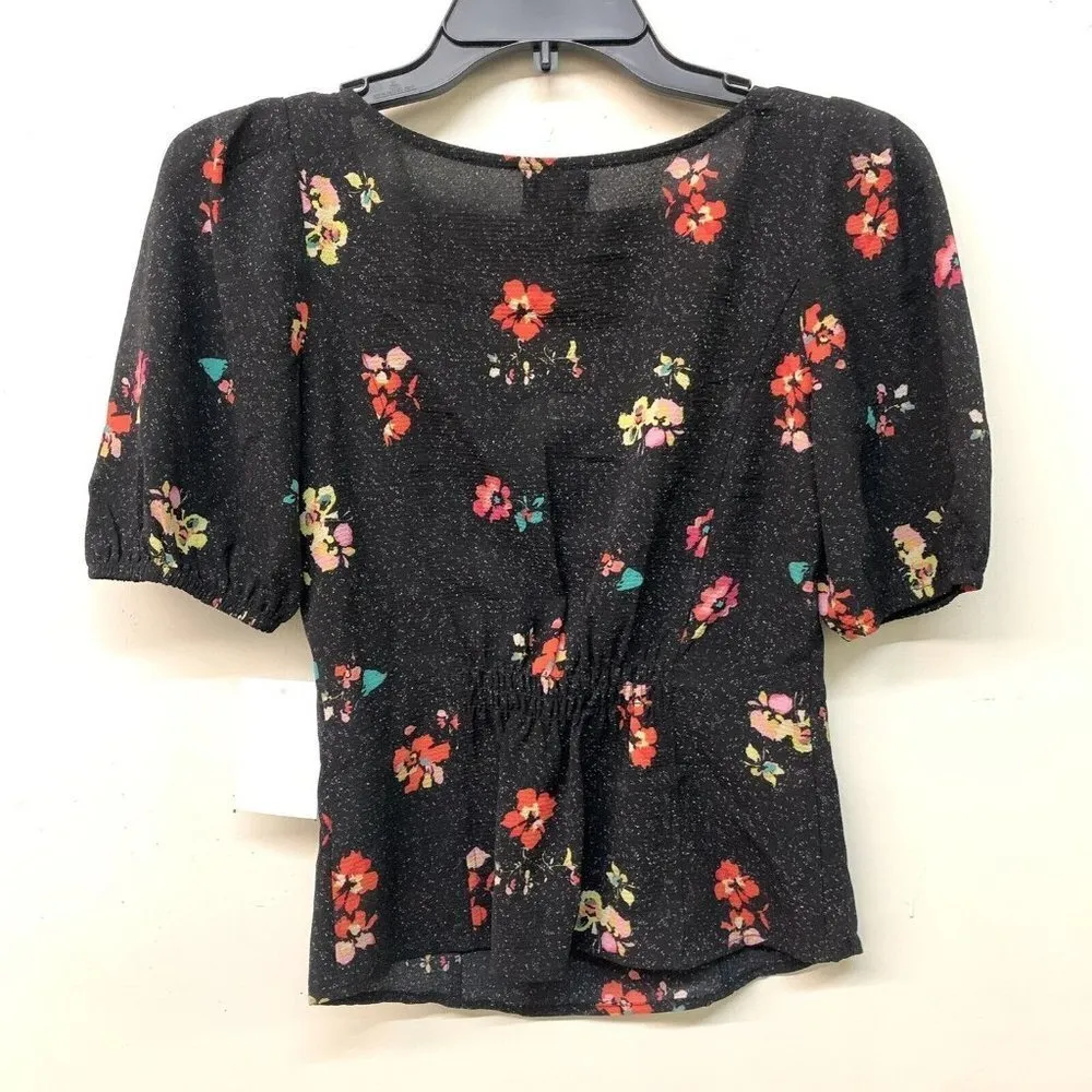 Free Press Women Size XXS Multicolor Floral Print Short Sleeve Blouse Size XXS - Image 2