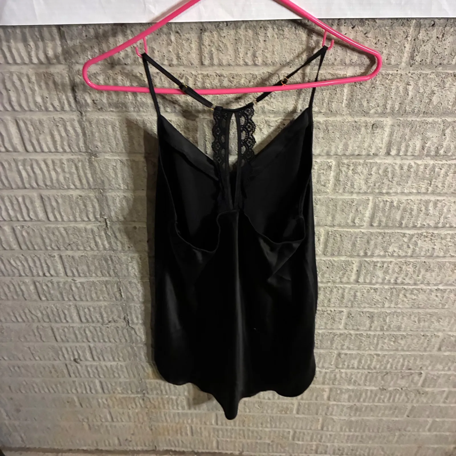 Flora Nikrooz Black Lace Trim Cami Slip Dress Nightgown Lingerie Size M - Image 3