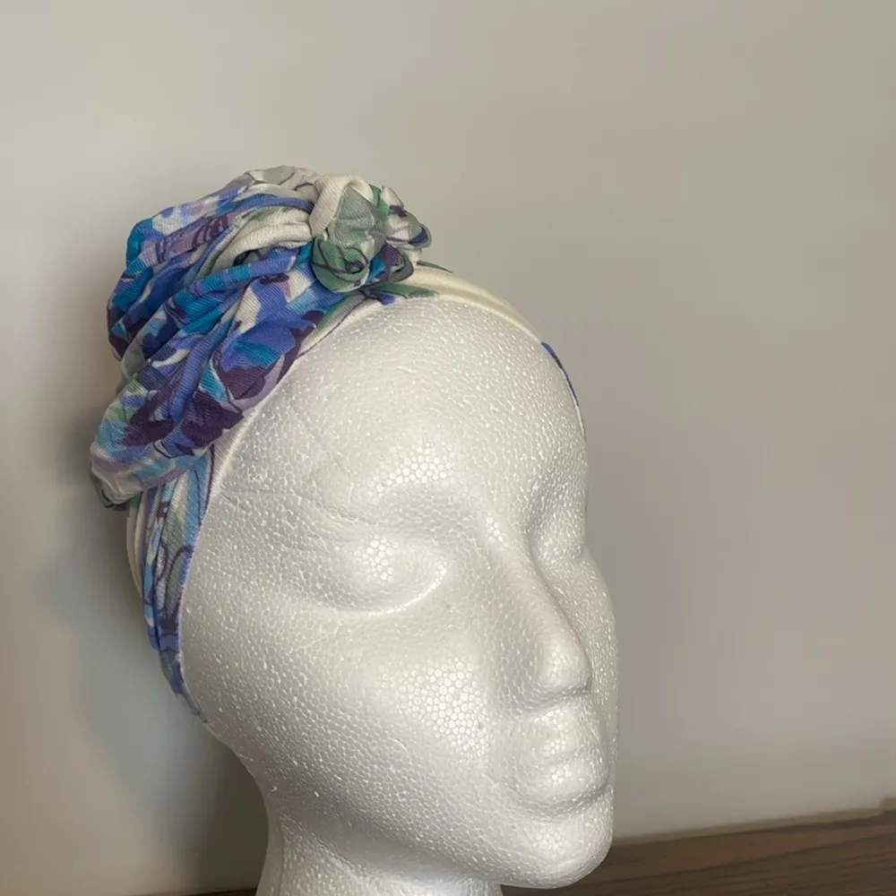 Scunci turban Head wrap luxury hair accessories Cream Blue Printed New 1 Piece - Image 6