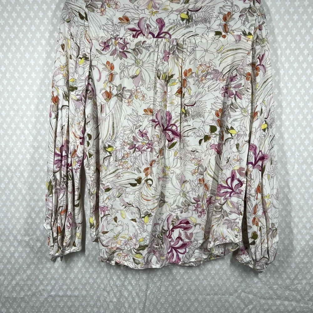 Anthropologie Maeve White‎ Pink Floral Pernille Tie Sleeve Top - Image 5
