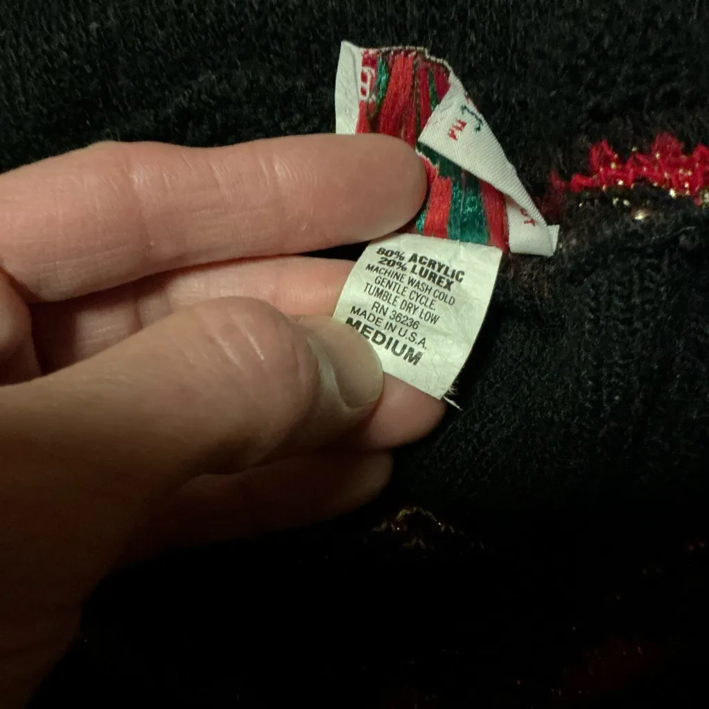 Vtg 90s oversized Christmas Wreath Glittery Sweater Black Size M - Image 3
