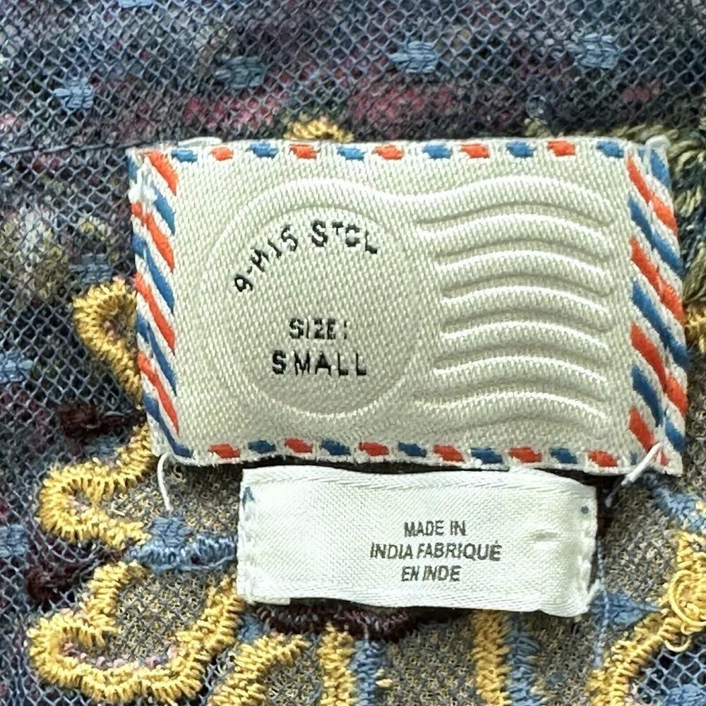 Anthropologie Postmark Blouse S  Boho peasant Embroidered Flounce Sleeves - Image 4