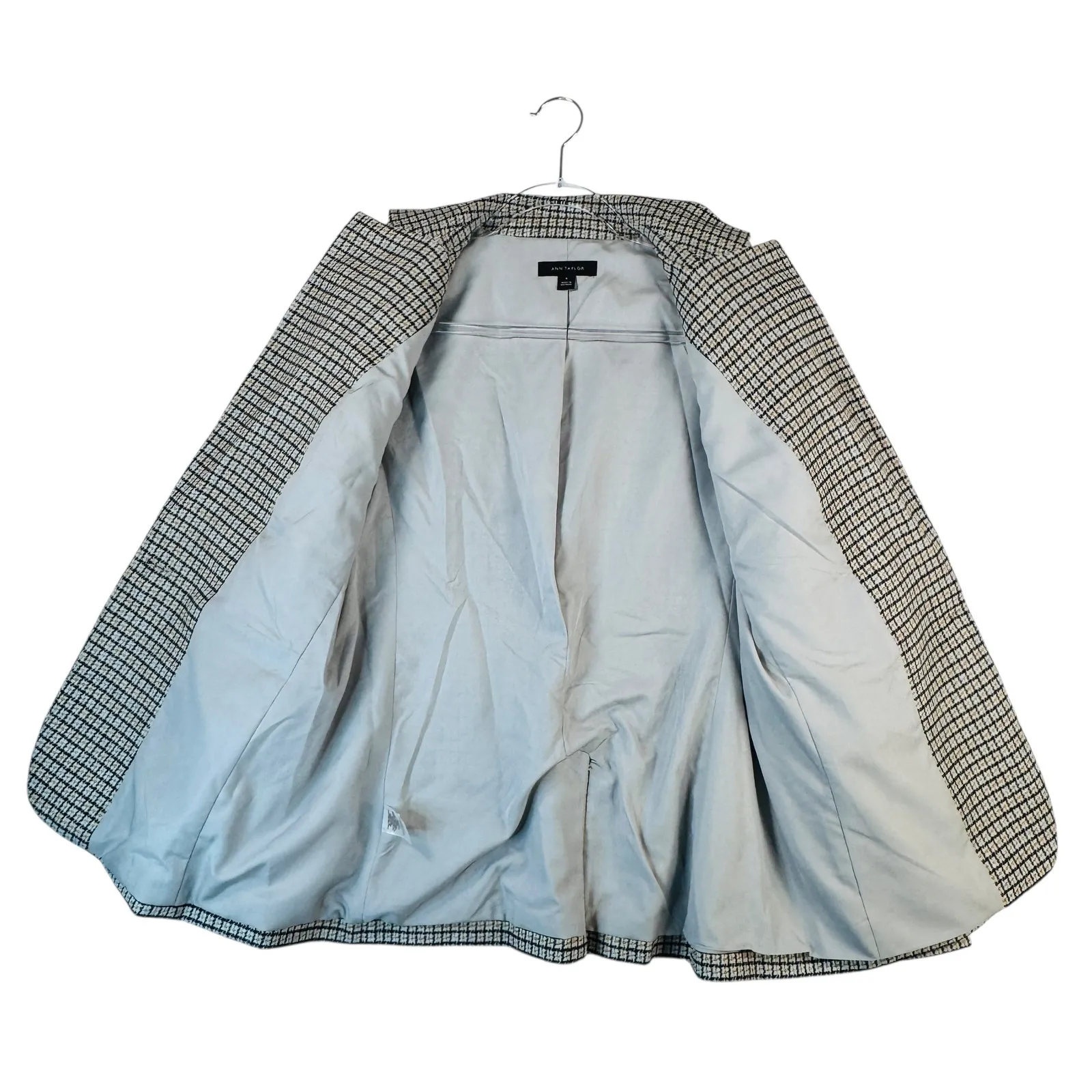 Ann‎ Taylor Glen Plaid One Button Wool Blazer Neutral Tailored Preppy 8 Academia - Image 6