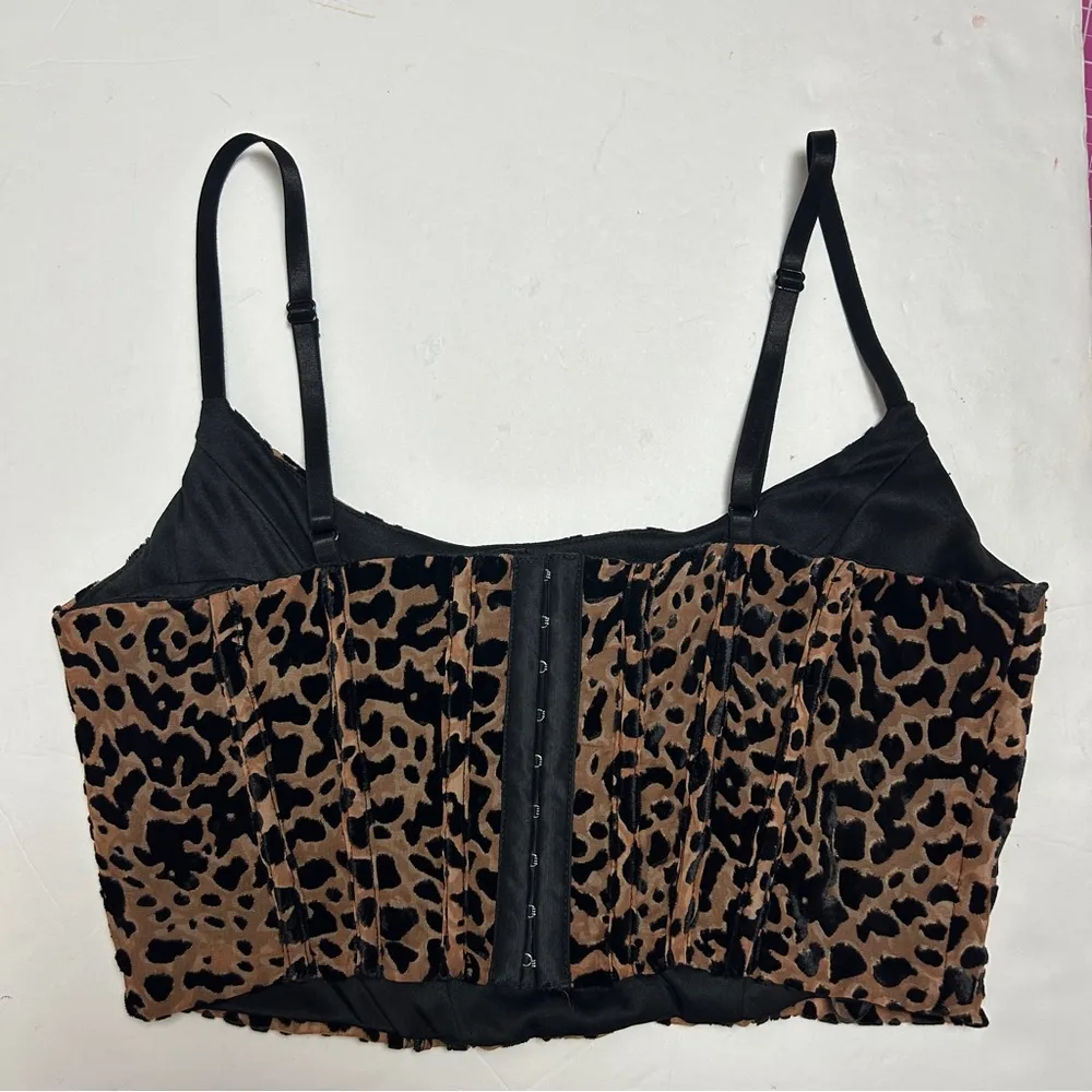 Windsor Animal Print Corset Tank Crop Top NWT BLACK BROWN - Image 3