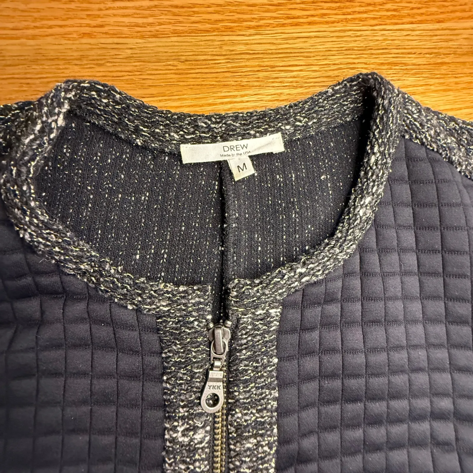 Drew‎ Black Tweed Moto Jacket Medium | Quilted Zip Front Blazer Style Workwear - Image 2