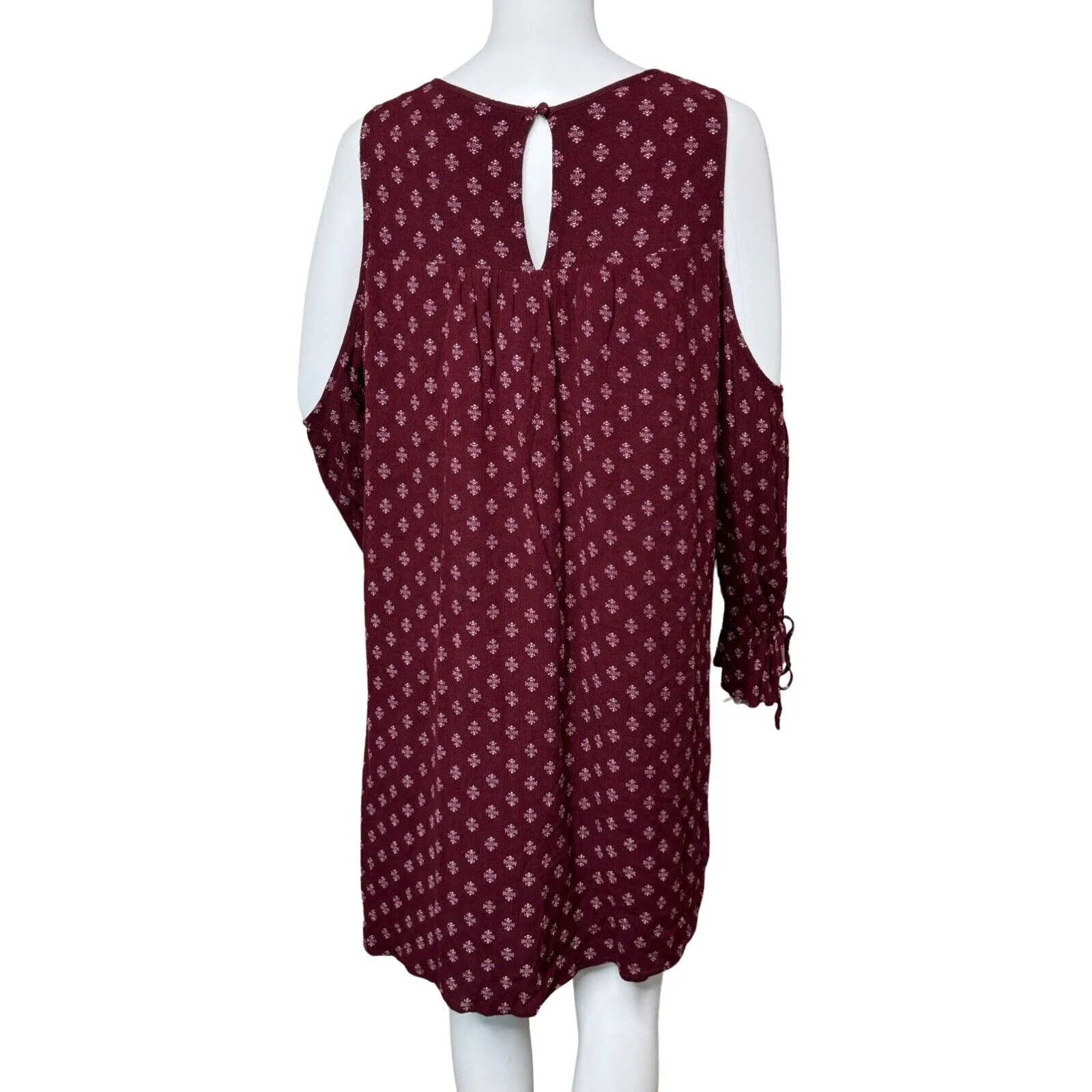 Lucky‎ Brand Dress Womens Large Burgundy White Geometric Boho Bohemian Peasant - Image 4