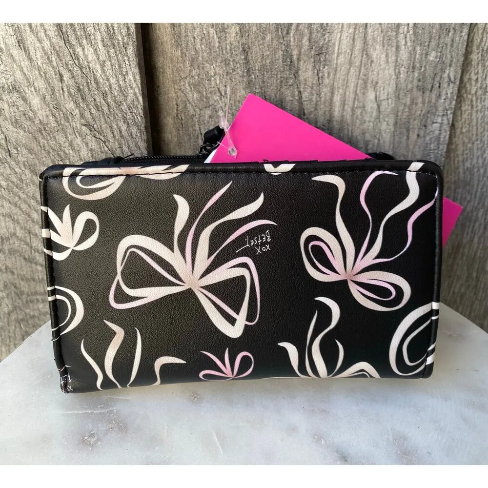 Betsey Johnson Black Bow Print Wallet–Stylish Bifold with Card Slots &Zip Pocket - Image 4