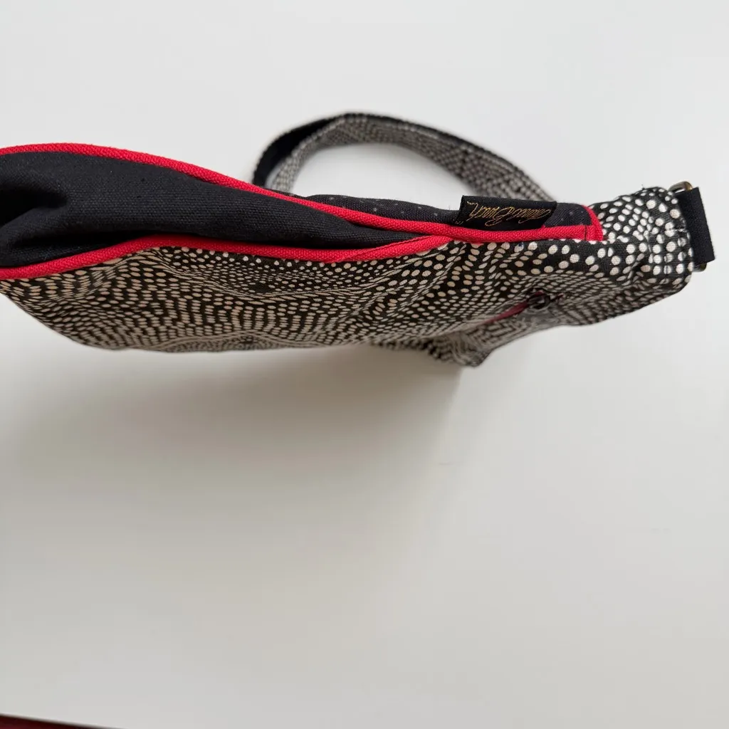 Laurel Burch Purse Crossbody Cats Sequin Flowers Aztec Pockets Black White Red - Image 11