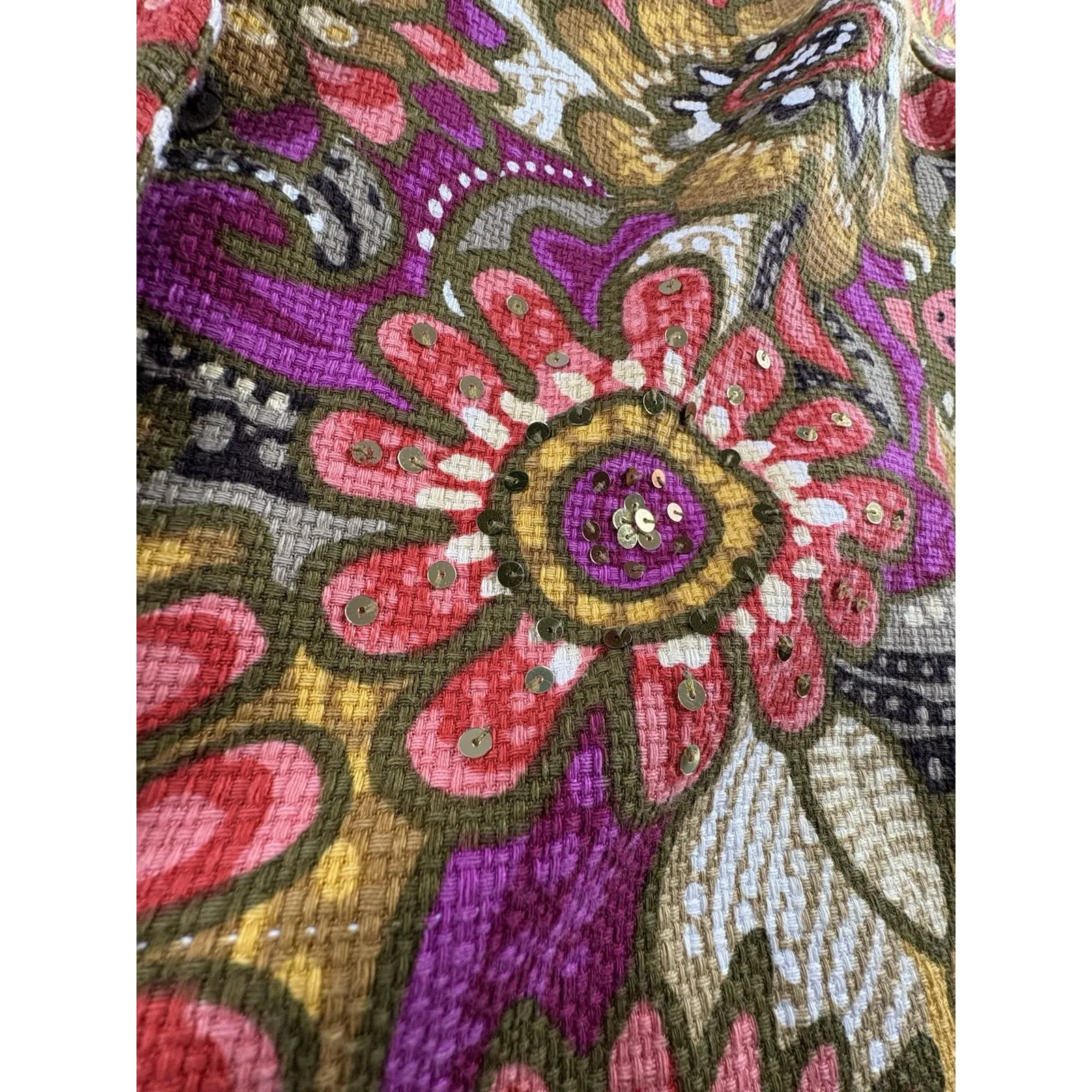 Laura Ashley Womens 3X Boho Floral Tapestry Jacket Lined Sequin Embellished - Image 5