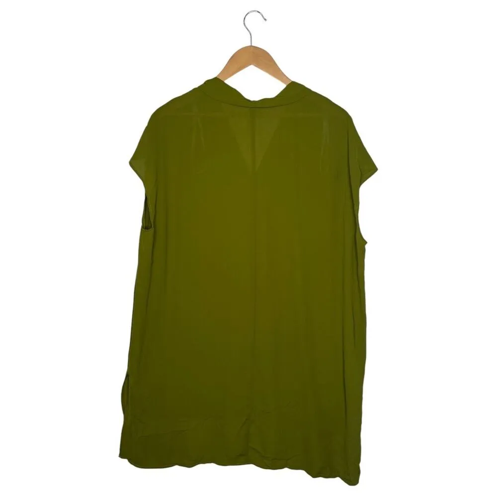 New Eloquii Top Womens 14 V Neck Sheer Chiffon High Low Sleeveless Olive Green - Image 2