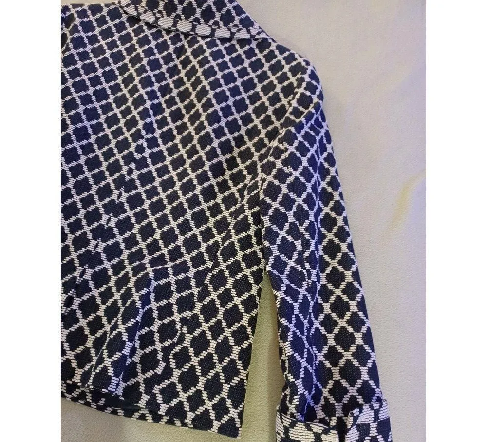 Talbots womens 3 button black white geometric blazer jacket sz 10 career… - Image 11