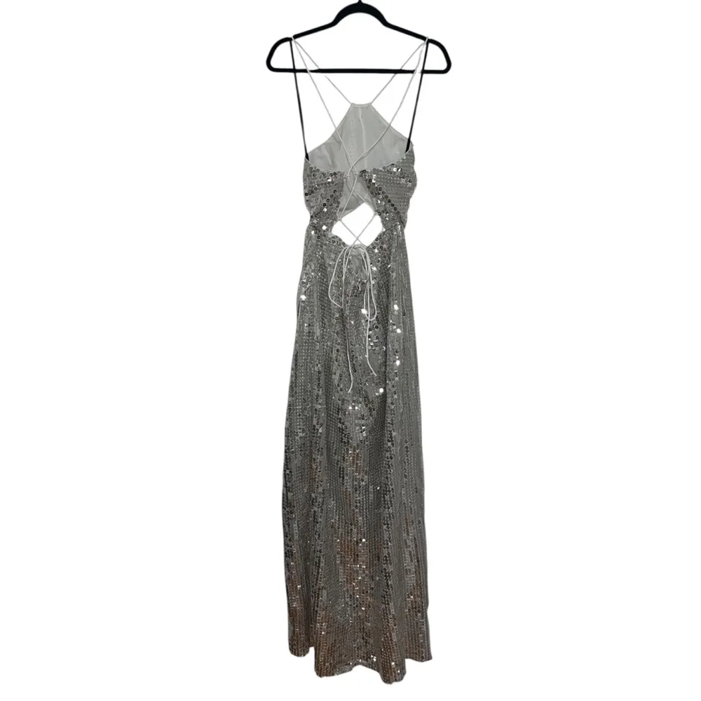 NEW NWT Majorelle Jovanna Sequin Embellished Cutout Maxi Gown In Silver - Image 7