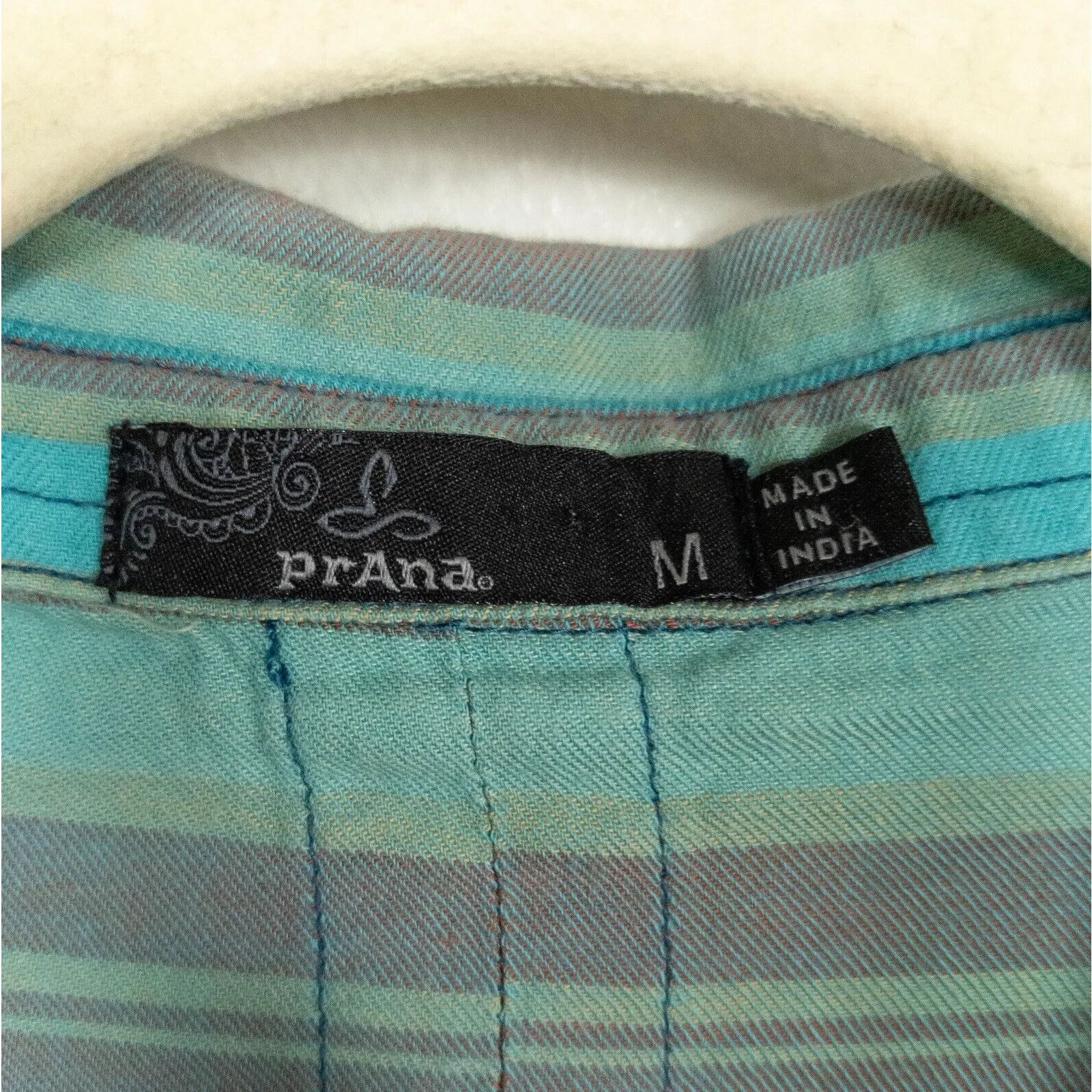 PRANA Percy Long Sleeve Button Front Shirt Atlantic Stripe Green Women's Medium - Image 4