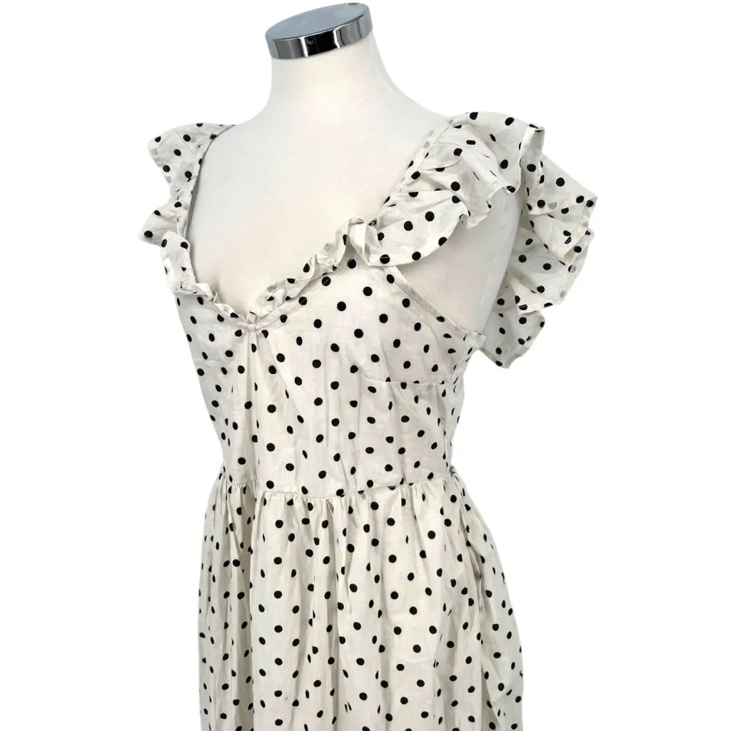 Boohoo Polka Dot Ruffle Midi Dress Open Back Tie Detail White Black Size 8 NWT - Image 5