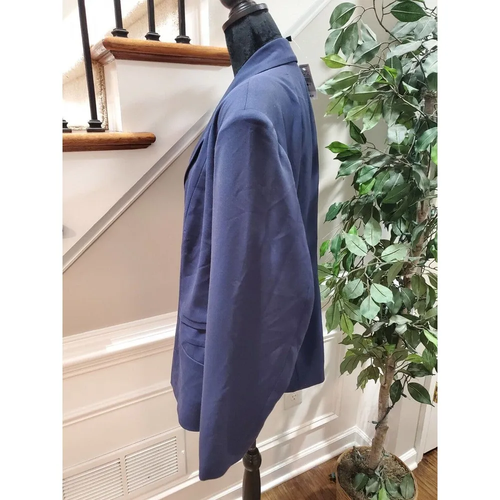 Ashley Stewart Women Blue Solid Rayon Long Sleeve Single Breasted Blazer Size 20 - Image 3