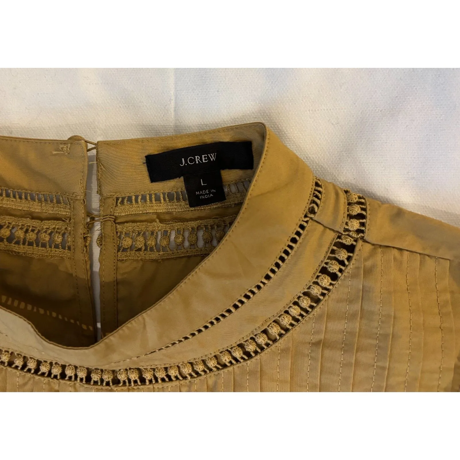 J. Crew Crocheted Lace Ruffle High Neck Honey Brown Top Sz Large Romantic Boho - Image 4