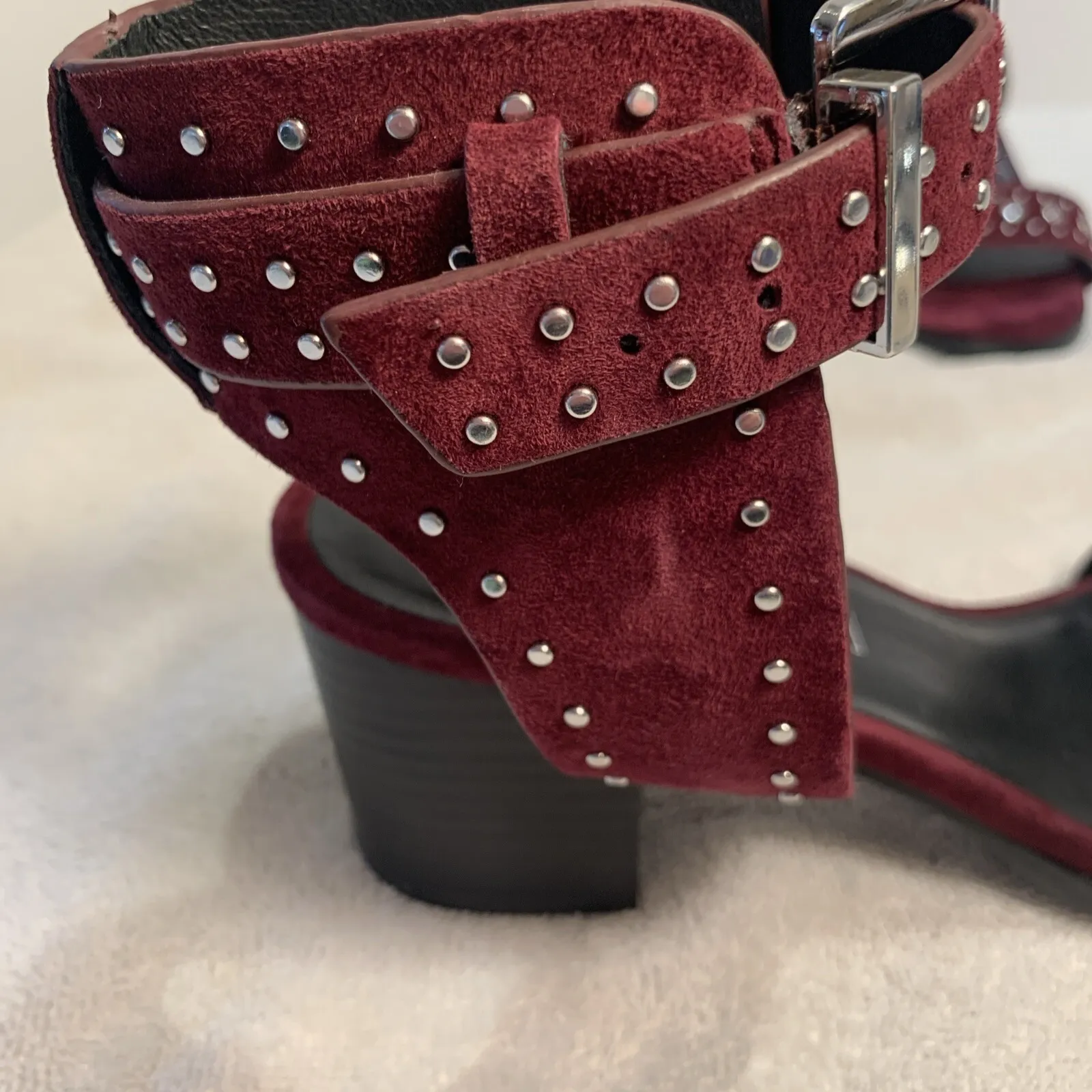 Sol Sana Women's Chunky Heel Sandals Purple Suede Studded Strappy Size 7.5 - Image 4