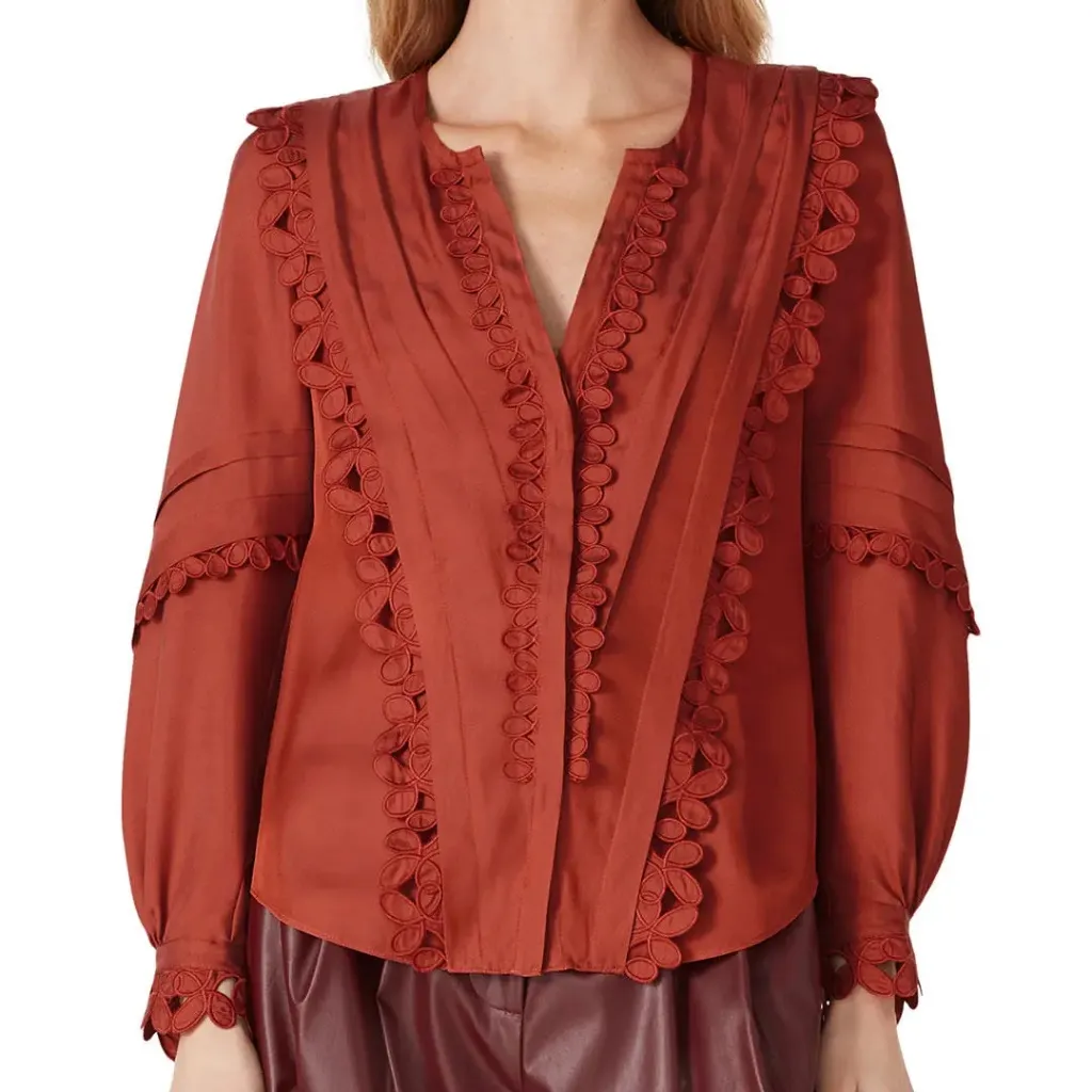 Rebecca Taylor NYC Brick‎ Embroidered Silk Top Size 4 - Image 3