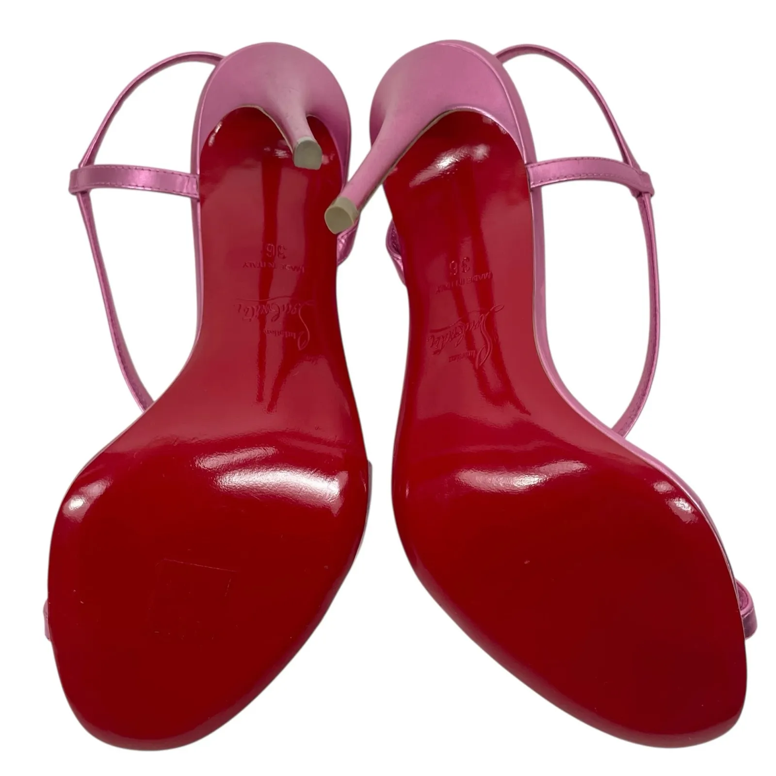 Christian Louboutin Rosalie 100 Leather Heeled Sandals Pink Size 36 - Image 9