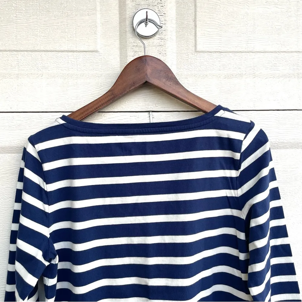 Talbots Womens Shirt Blue White Striped Jingle Belle Red Velvet Medium Petite - Image 5