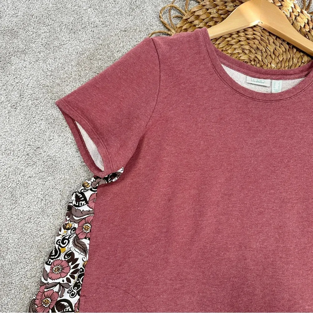 LOGO Lounge French Terry Tunic Top Boho Patchwork Floral Trim Terracotta L - Image 3