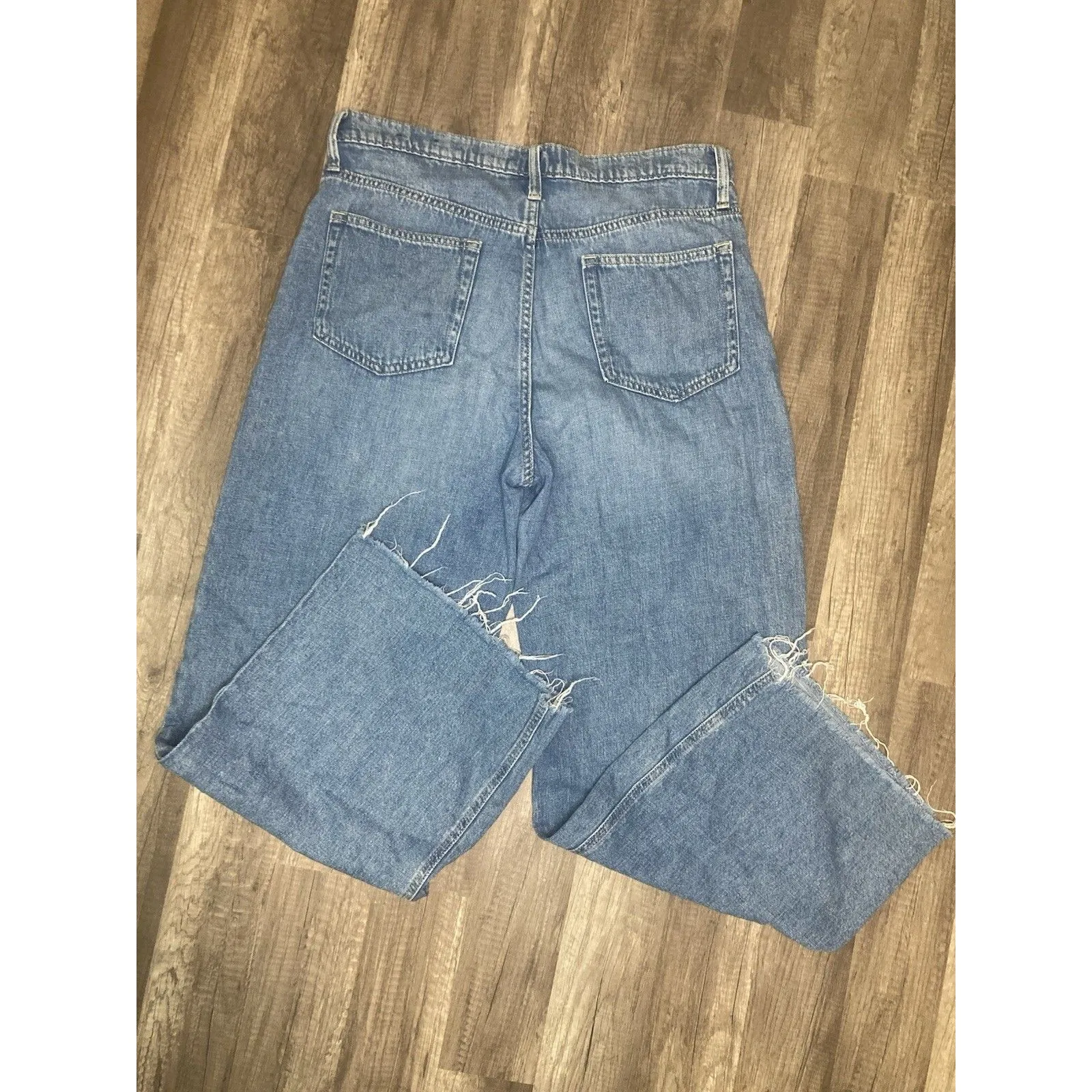 GAP High Rise Wide Leg Jeans Button Fly 12/31 Blue Denim Raw Hem 34x30 Natalie - Image 4