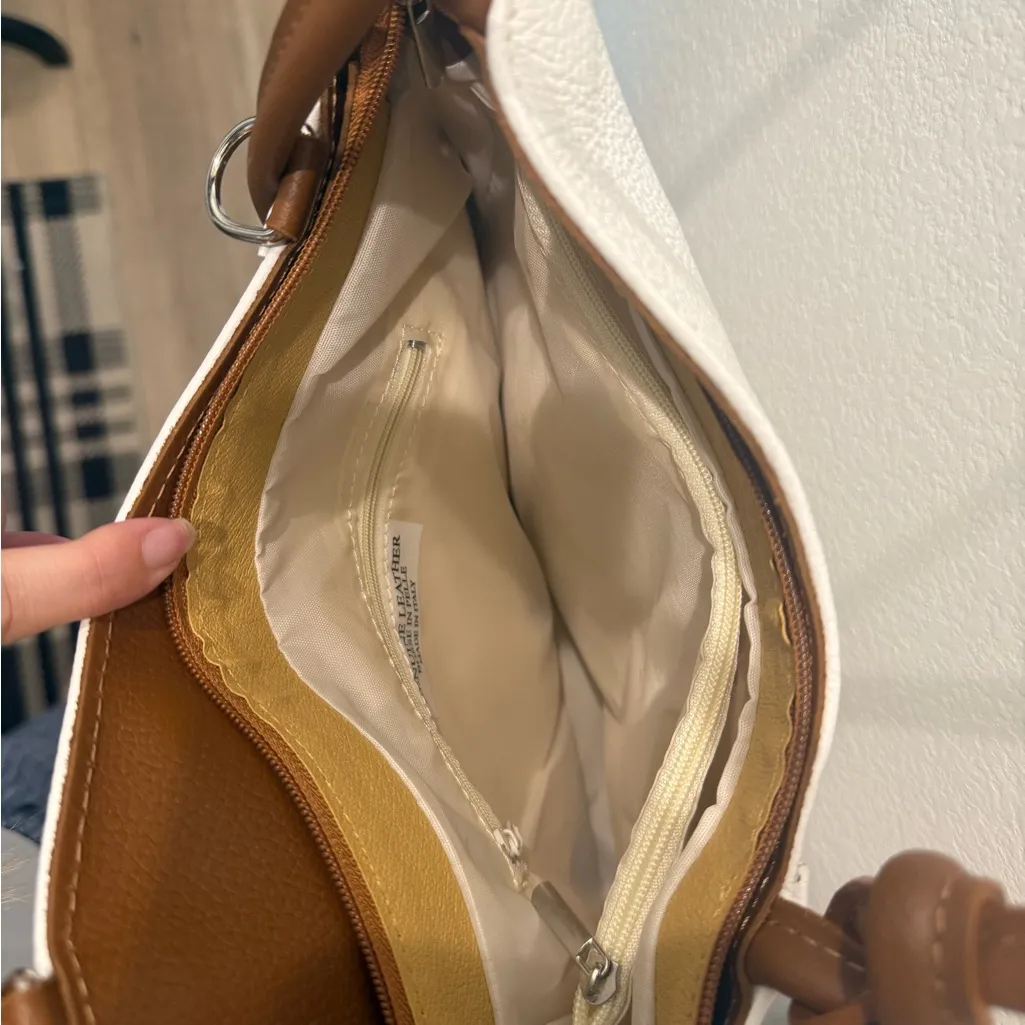 Borse in Pelle Genuine Leather White & Brown Tote – Made in Italy - Image 3