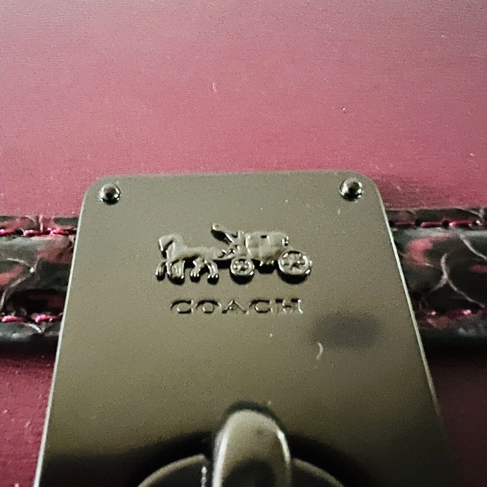 COACH Hutton Black Cherry Leather Snakeskin Detail Shoulder Bag - Image 3