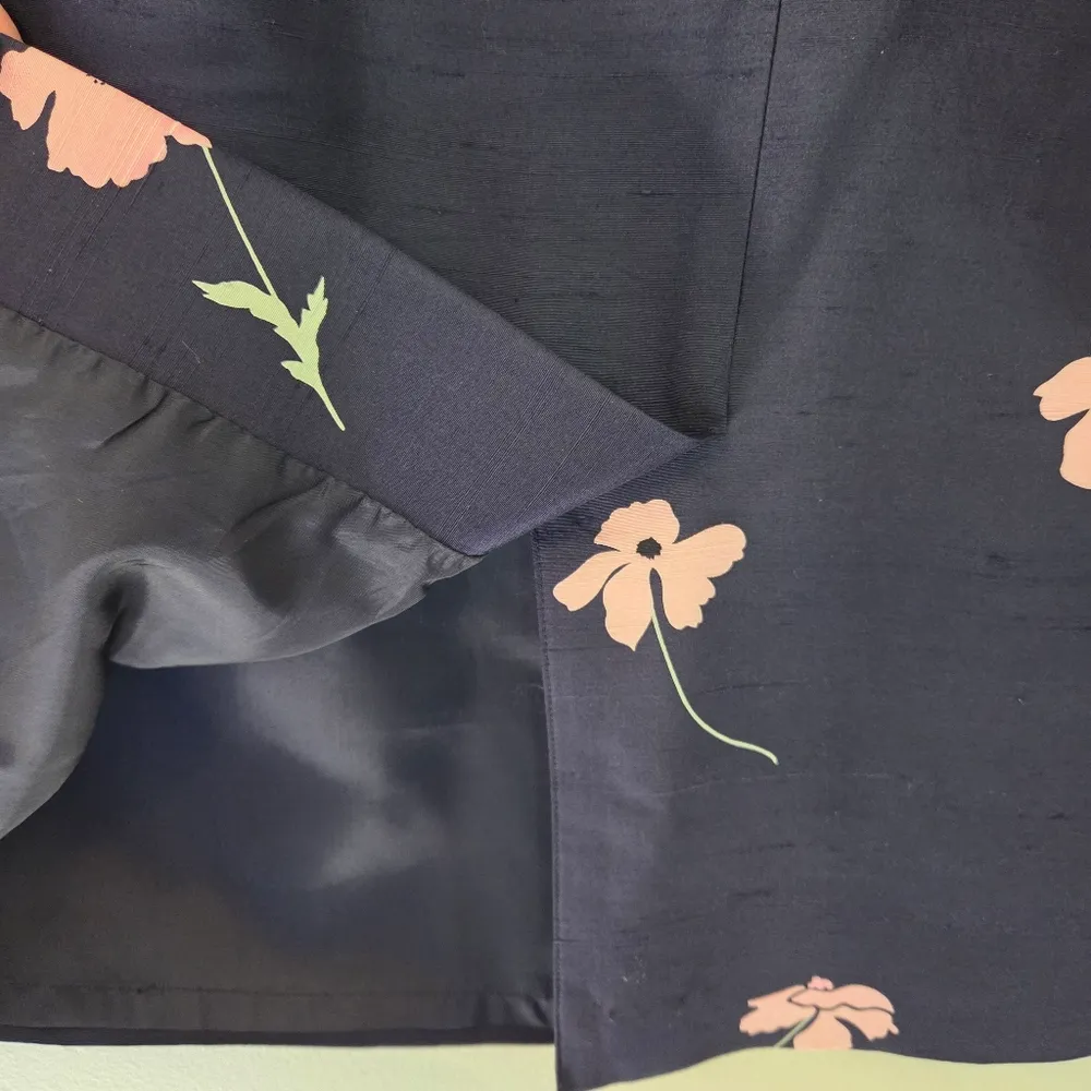 Doncaster Navy Floral Print Silk Skirt - Image 4