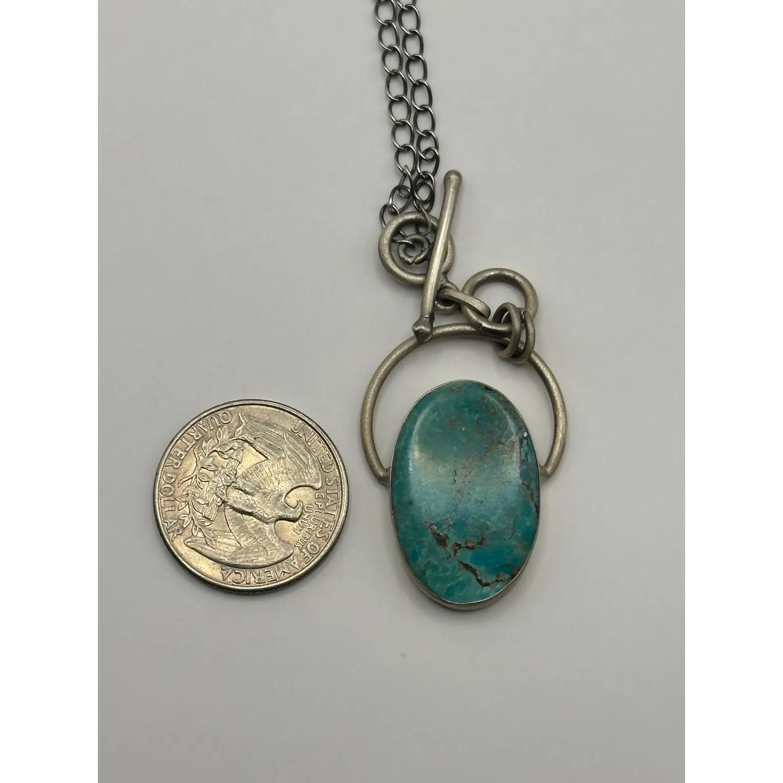Southwestern Turquoise Sterling Silver Handmade Toggle Necklace - Image 7