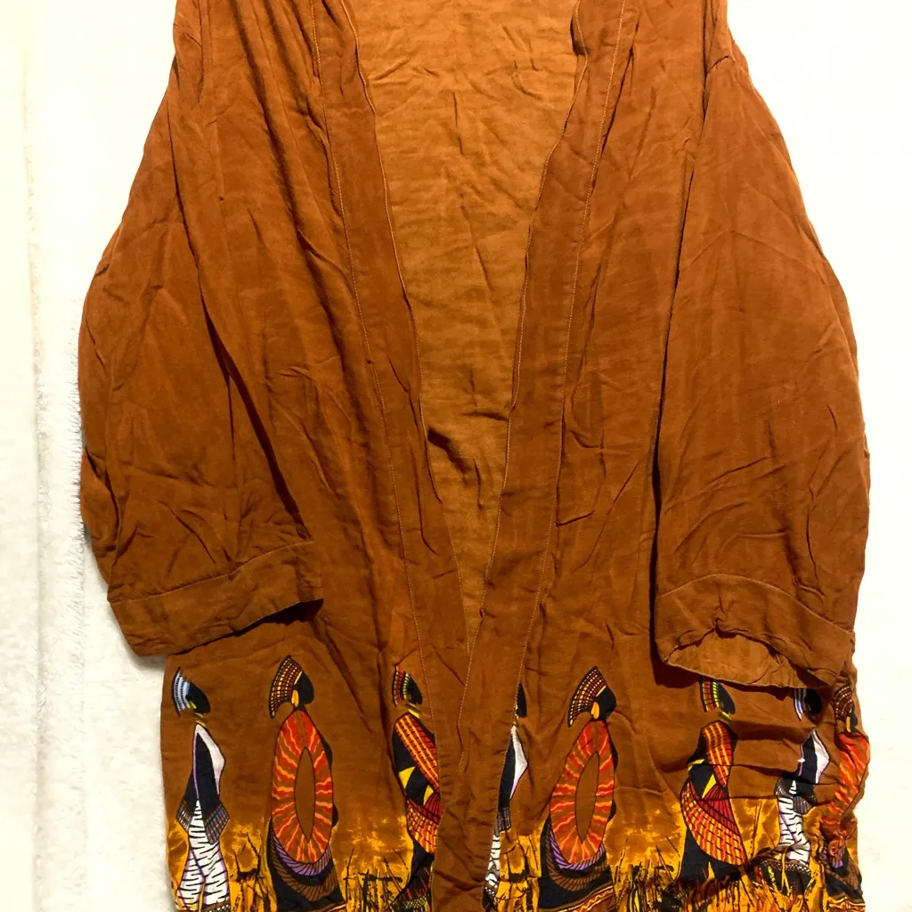 Rust Brown Women's Tank Top with Tribal‎ Print Orange Size undefined - Image 7