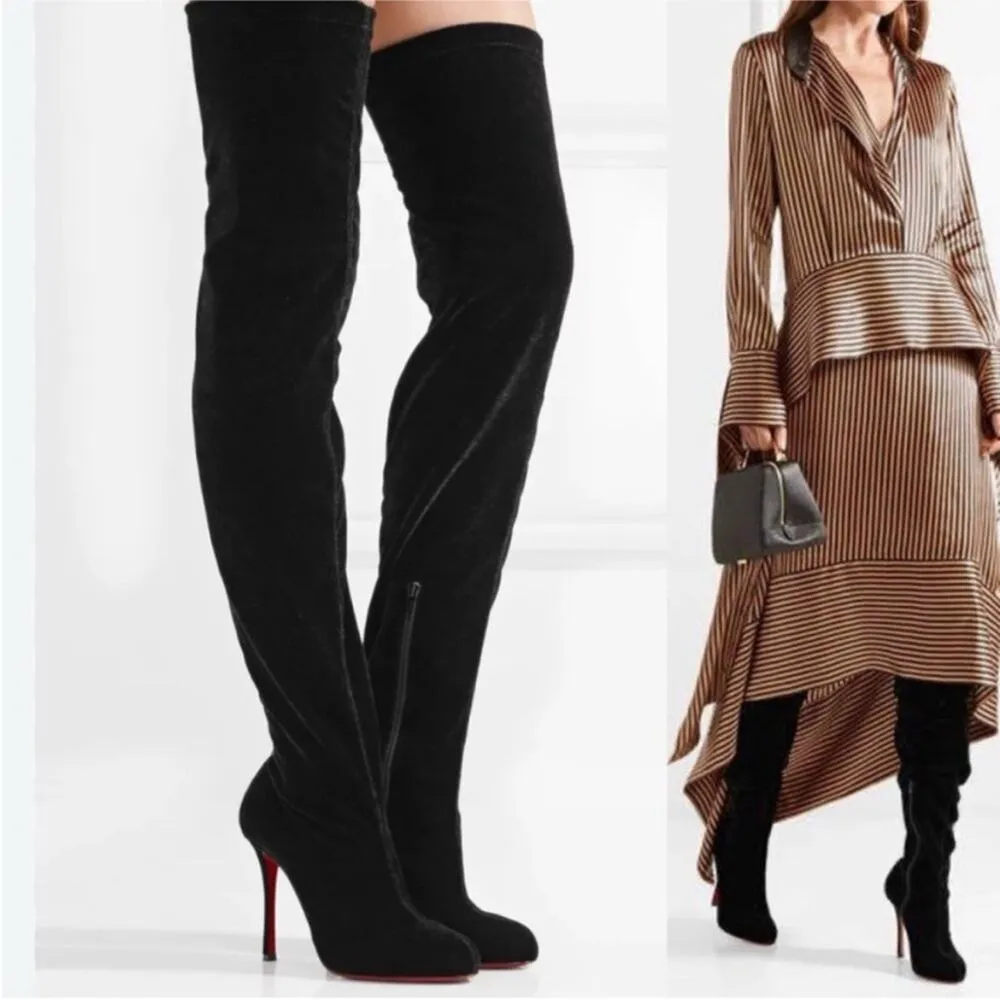 Christian Louboutin Black Suede leather Monica OTK thigh high boots EU 38.5 - Image 3