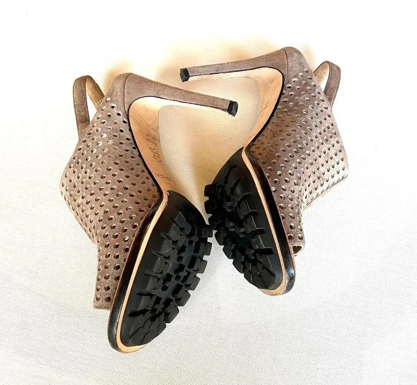 Tasa Suede Peep Toe Perforated Stiletto High Heels - Image 4