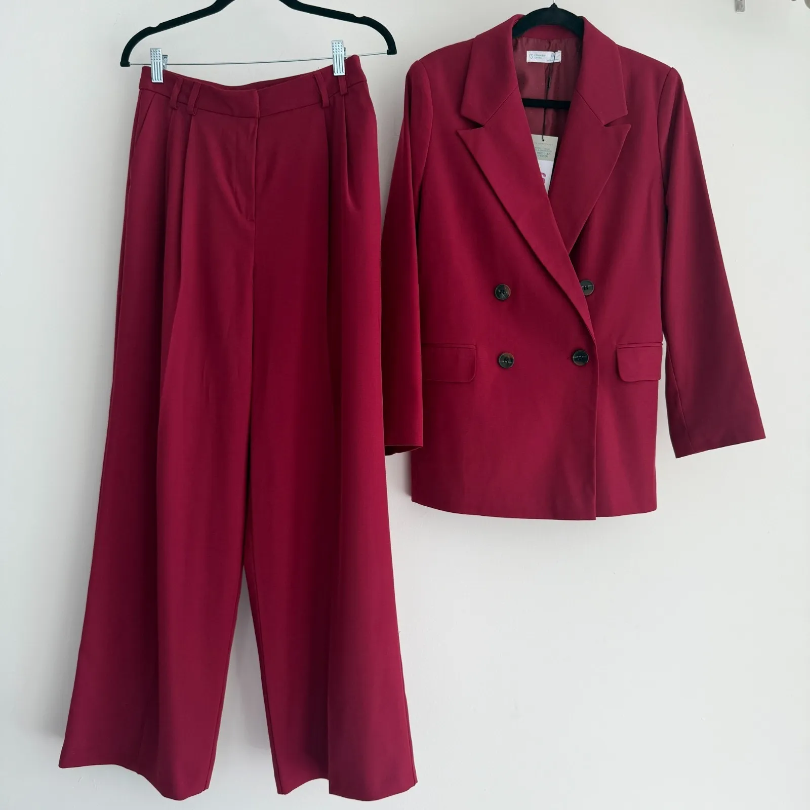 Primark Pant Suit Womens 4 Double Breasted Wide Leg Minimalist Career Luxury - Image 4