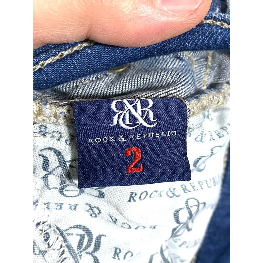 Rock & Republic Indee Jeans Distressed Ripped Blue Denim Womens 2 Stretch - Image 9