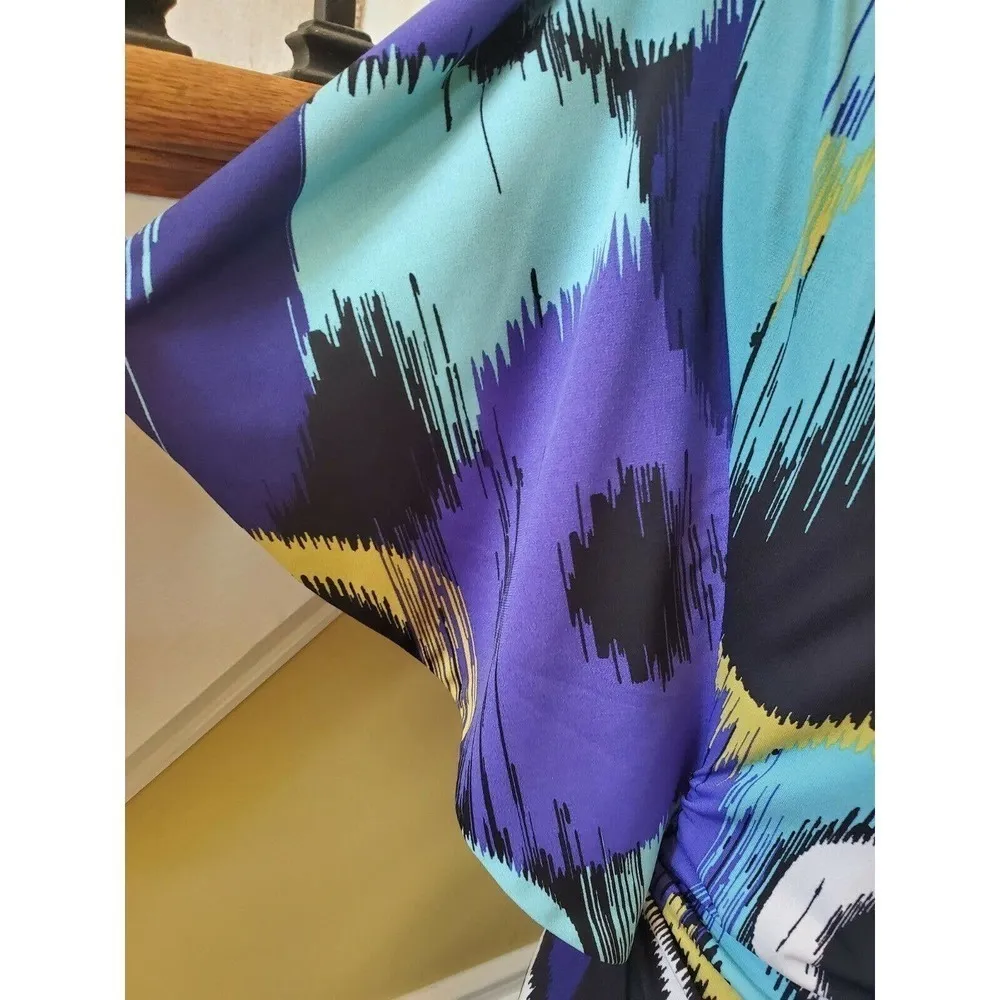 Sangria Size 4 Faux Wrap Dress Flair Sleeves Black - Image 5