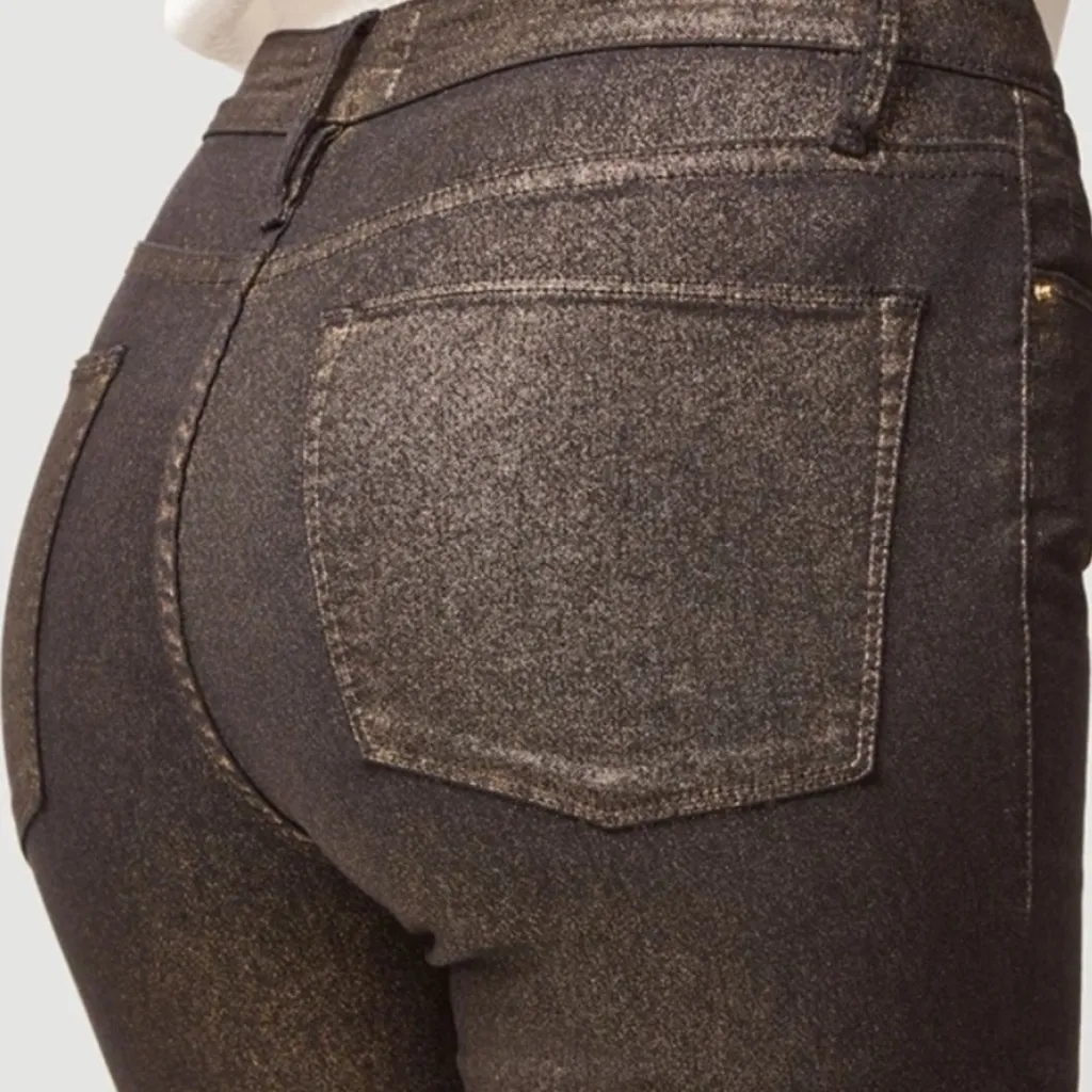 Frame Le High Skinny Metallic Old Gold High Rise Glitter Festive Party Size 24 - Image 2