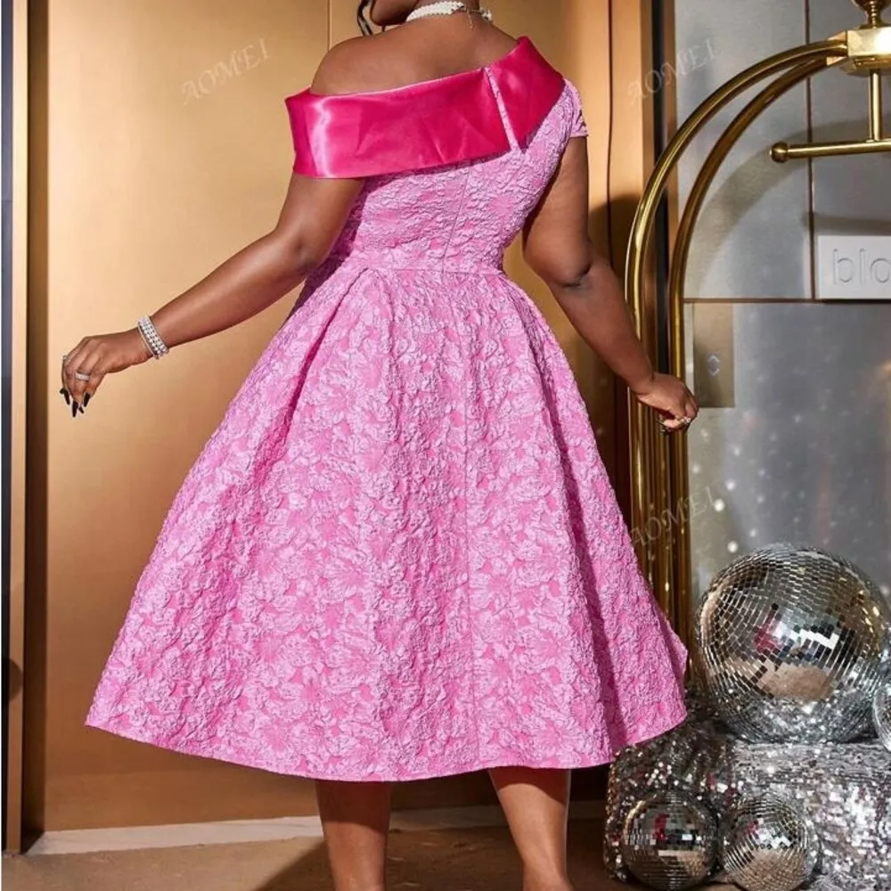 Plus Size Off-Shoulder Pink Jacquard A-Line Midi Dress – Size 0X (Size 12) NWT - Image 2