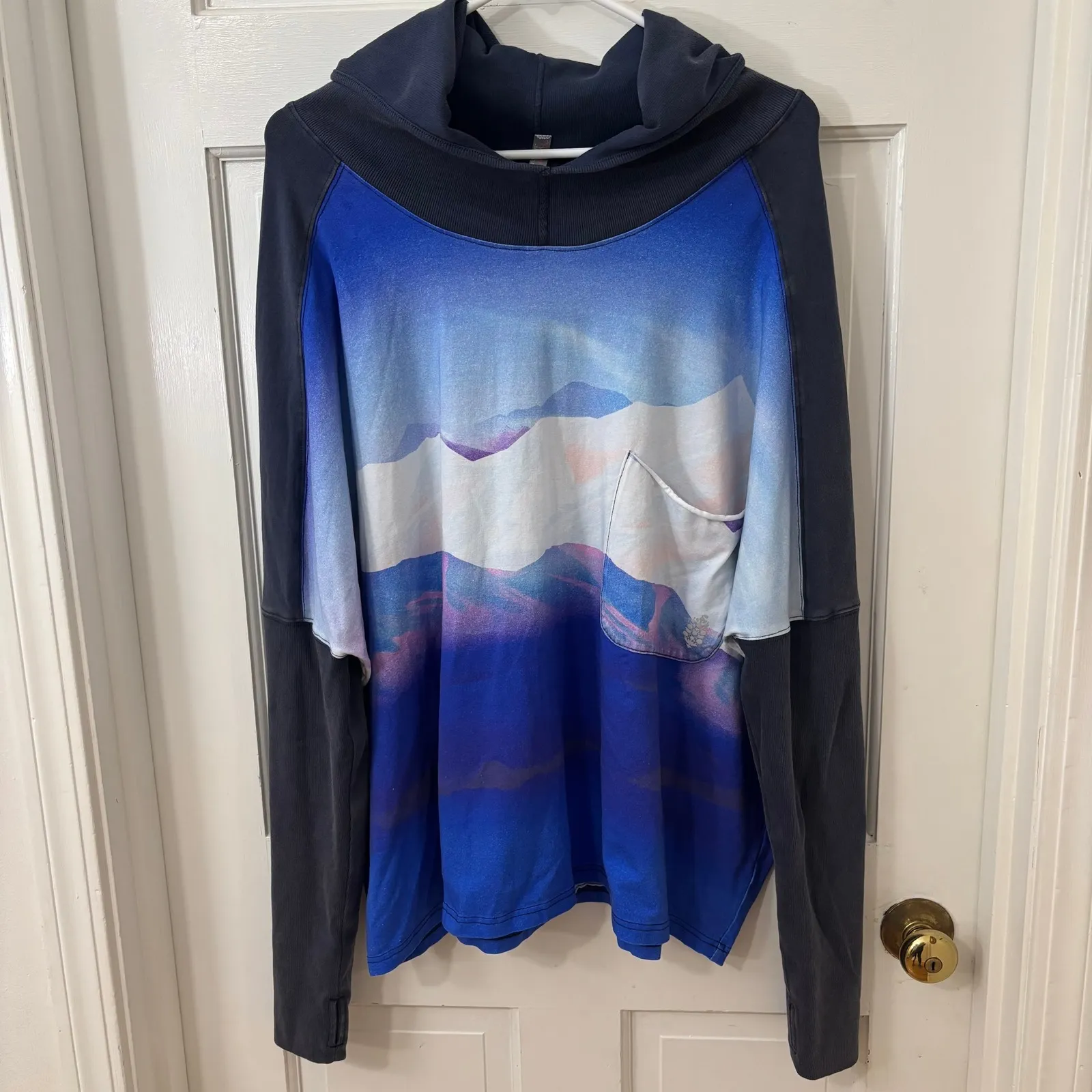 Free People Movement Hot Shot Oversized S Mountain Mist Hoodie Outdoor Tunic Top Blue - Image 3