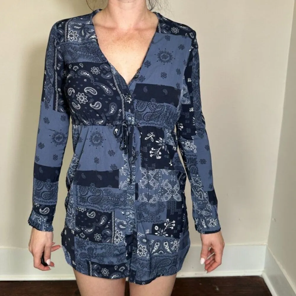 Abercrombie & Fitch Blue Bandana Print Shirt Dress Size XS - Image 2